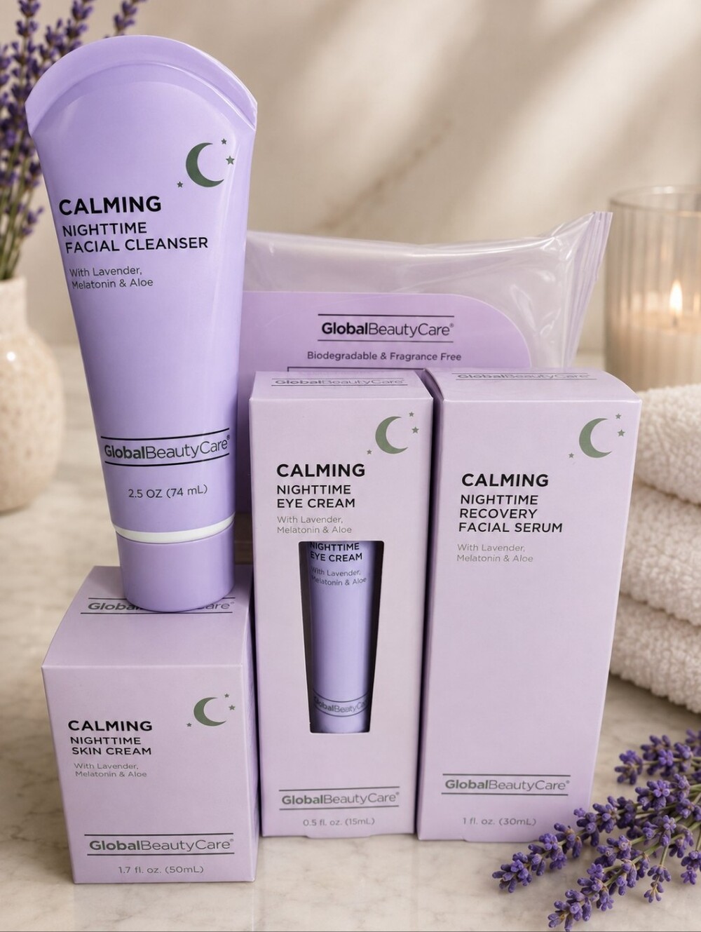 NIGHTTIME CALMING SKIN RECOVERY LINE BY GLOBAL BEAUTY CARE 5 PC